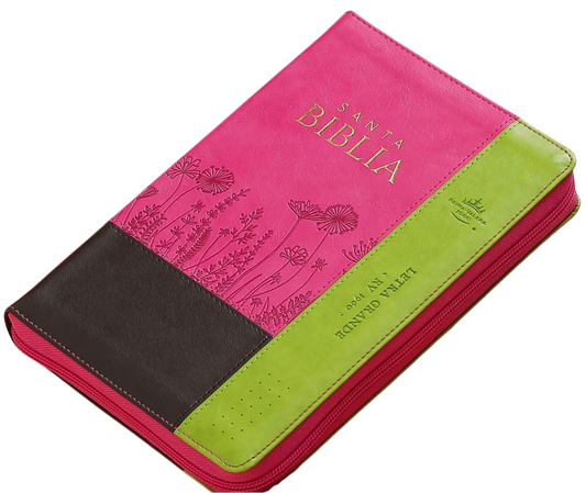 Biblia manual letra grande RVR60 con indice y cierre – Inspiración Flores Marrón Fucsia Lima