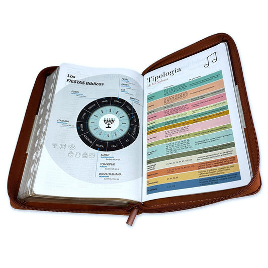 Biblia manual letra grande RVR60 con indice y cierre – Tricolor Marrón Beige Café