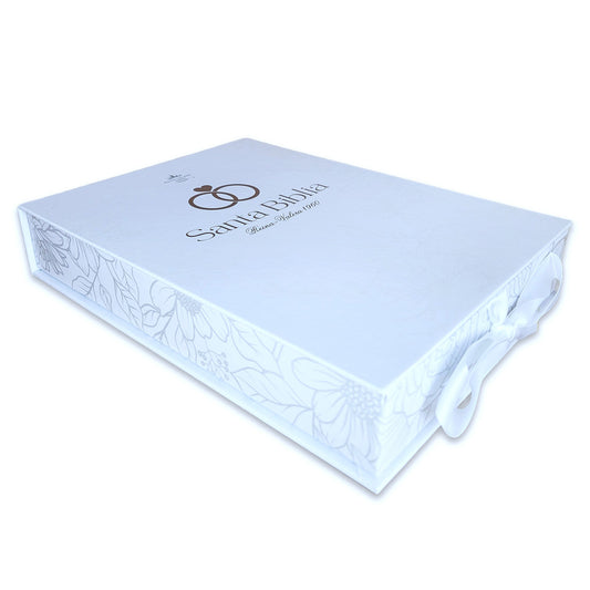 Biblia de Boda con Caja de Regalo RV1960 imit. piel blanco con acentos plateados