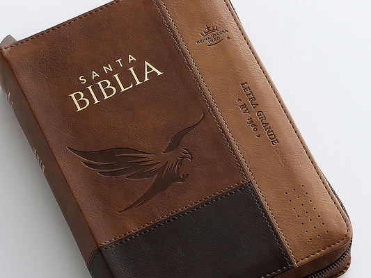 Biblia con Cierre Portátil 12 puntos, imit piel café águila con índice RV1960