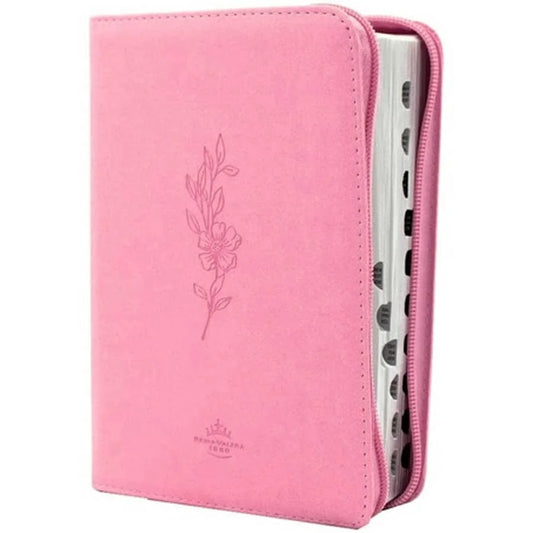 Biblia mediana letra grande RVR60 con indice y cierre – QR Rosa Flor