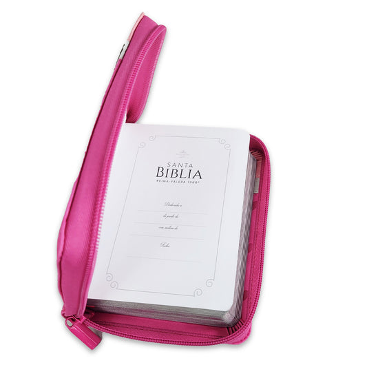 Biblia de Bolsillo con Cierre RV1960 imit fucsia/blanco/rosa con corazones