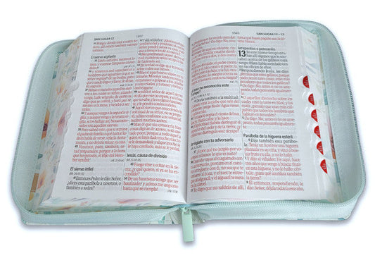 Biblia con Cierre Portátil Letra Grande 12 puntos RV1960, imit piel flores azul con índice y canto floral/ Mundo Biblia