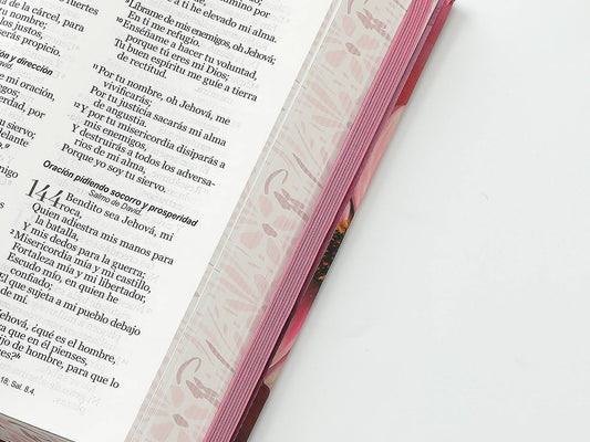Biblia RVR60 Tamaño mediano Flor rosa con elastico / Tapa dura  12 puntos