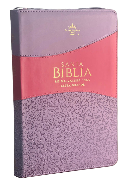 Biblia RVR60 Clasica imit piel Bitono Lila floral y morado, con cierre/ Mundo Biblia