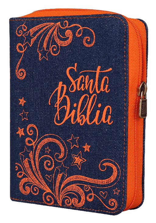 Biblia Bolsillo Mezclilla Azul y Naranja / Cierre / RV1960