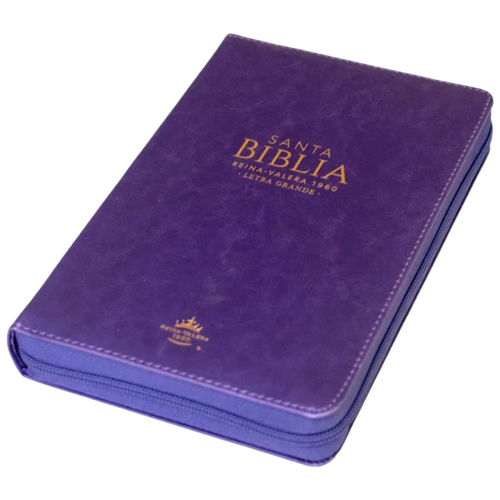 Biblia letra grande con cierre e índice / lila imitación piel