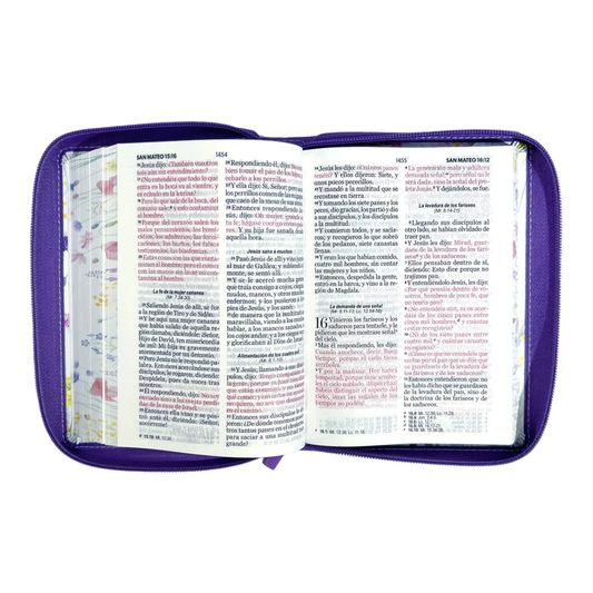 Biblia compacta Reina Valera 1960 Primaveral Morado Imitación Piel Con Zíper