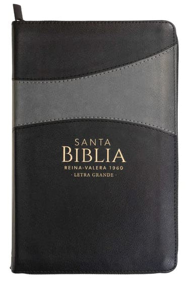 Biblia con Cierre Letra Grande 12 puntos RV1960, imit piel negro y gris/ Mundo Biblia