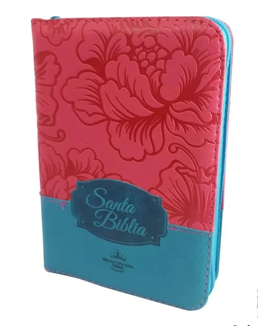 Biblia chica floral bicolor / Fiusha y azul – Cierre – Índice/ RV1960