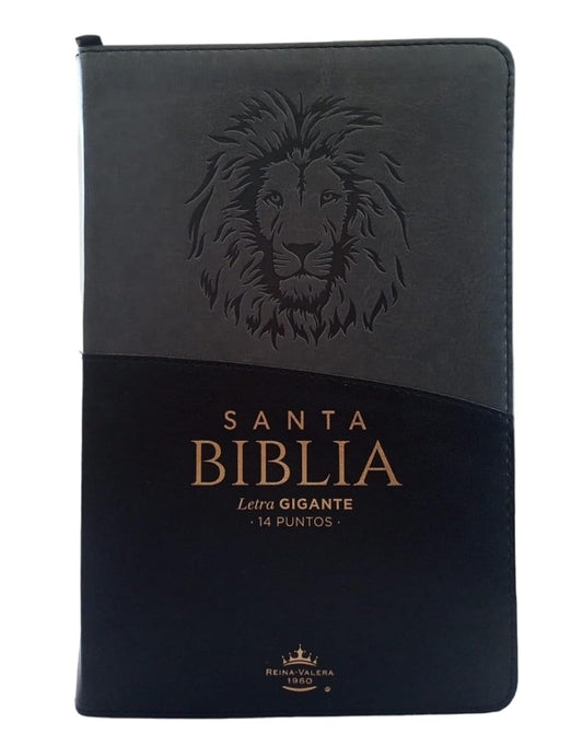 Biblia León con Cierre Letra Gigante Manual 14 puntos RV1960, imit piel duotono gris y negro con índice/ Mundo Biblia