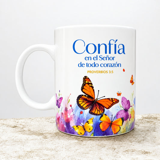 Paquete con Taza de 12oz, Llavero y Posavaso - Confía en el Señor - Prov. 3:5