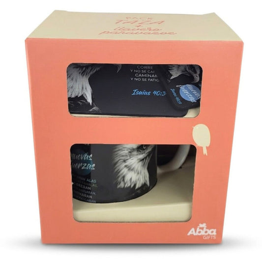 Pack Taza 12 Oz, Llavero, y Posavasos: Nuevas fuerzas - Isaías 40:31
