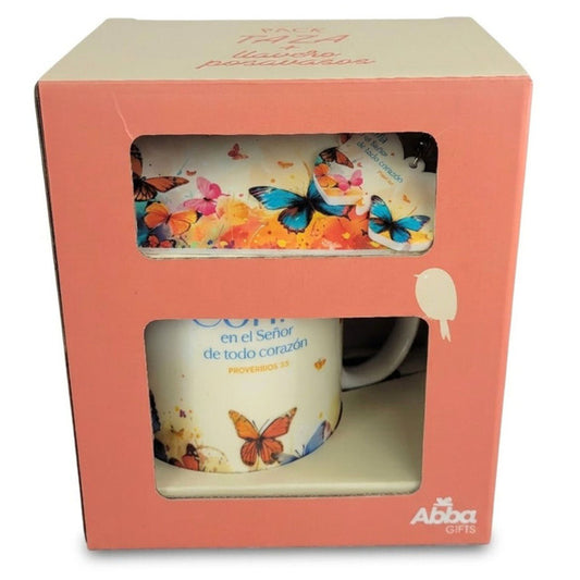 Pack Taza 12 Oz, Llavero, y Posavasos: Confía en el Señor - Proverbios 3:5