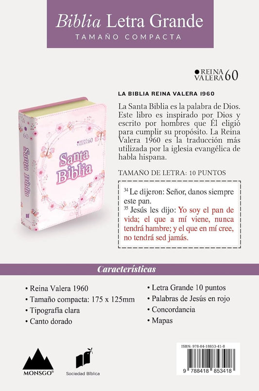 Biblia Compacta Juvenil RVR60 – Símil Piel – Mariposa Rosa Palo