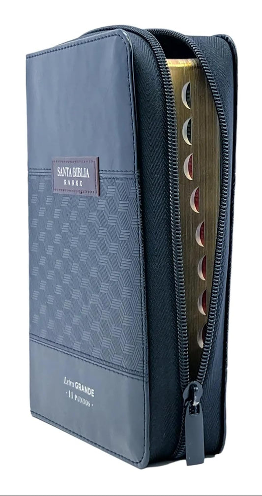 Biblia Reina Valera 1960 tamaño portátil Letra Grande 11 puntos. Imitación Piel Negro/Negro. Cierre e Indice/ Mundo Biblia