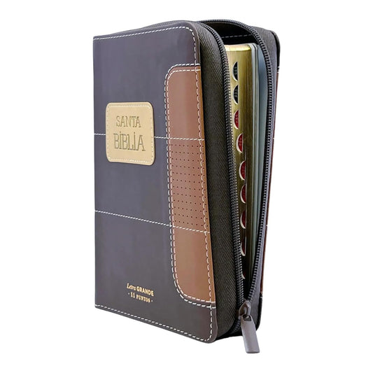 Biblia con Cierre Compacta 11 PuntosRV1960, Imit Duotono Café Y Marrón Con Índice/ Mundo Biblia