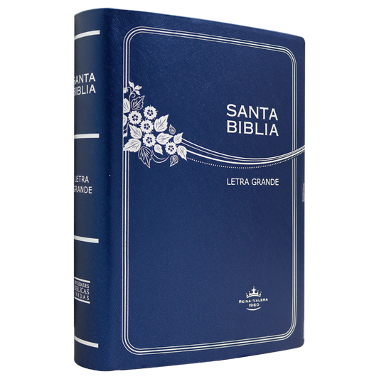 Biblia mediana marco flores plateado azul vinil