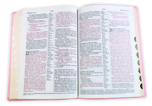 Biblia Ntv De Referencia En La Columna Central Rosa, 9 puntos C/índice