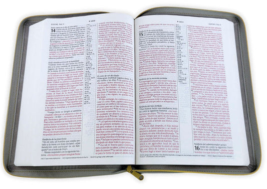 Biblia de referencia en la columna central NTV, letra 9 puntos de zíper con Filament