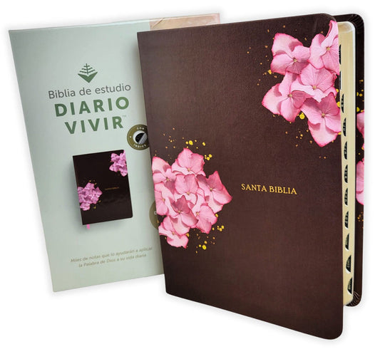 Biblia de estudio del diario vivir NTV (SentiPiel, Café/Rosa, Índice, Letra Roja)