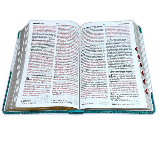 Biblia Letra Grande 12 puntos para Mujer RV1960 imit duotono turquesa floral y blanco con índice