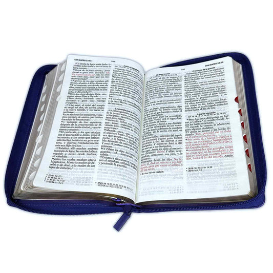 Biblia con Cierre Letra Grande 12 puntos RV1960 imitación piel lila y fucsia con índice