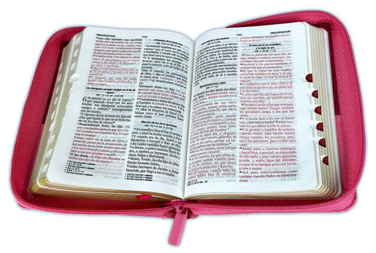 Biblia de Bolsillo con Cierre RV1960, imit piel bifloral rosa y fucsia con índice