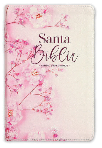 Biblia Letra Grande 12 Puntos Para Mujer RV1960, Imit. Piel Rosada Floral