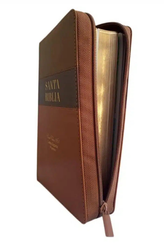 Biblia Con Cierre Letra Gigante Manual 14 Puntos RV1960, Imit Piel Tricolor Café- café y marrón