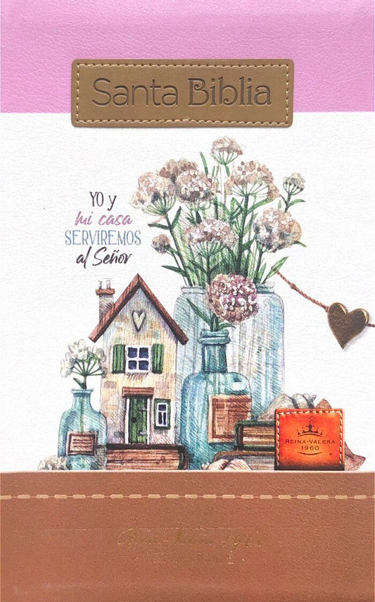 Biblia con Cierre Letra Grande 12 puntos RV1960, imit. floral café y rosa con índice - Yo y mi casa