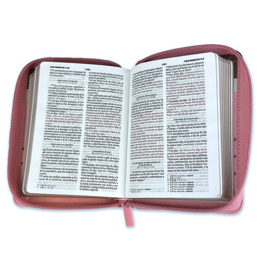 Biblia de Bolsillo con Cierre imit piel café/beige/rosa con flores RV1960