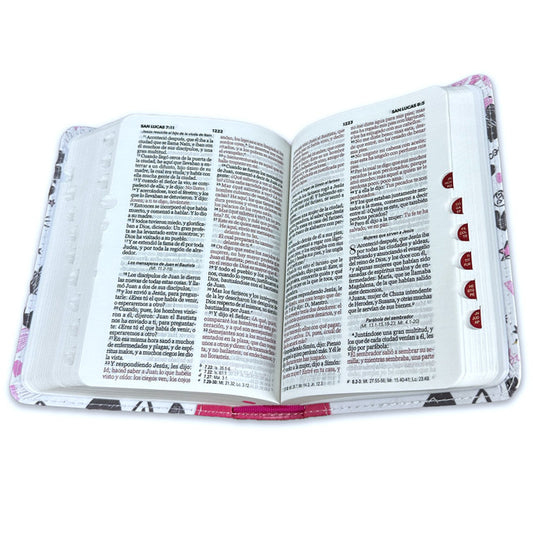 Biblia de Bolsillo tela impresa con índice - palabras de vida - rosa  RV1960