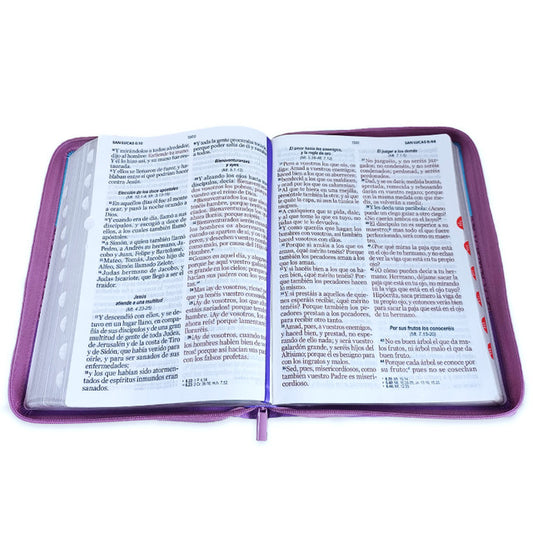 Biblia con Cierre Letra Súper Gigante 19 puntos RV1960 imit tricolor azul/rosa/lila con índice