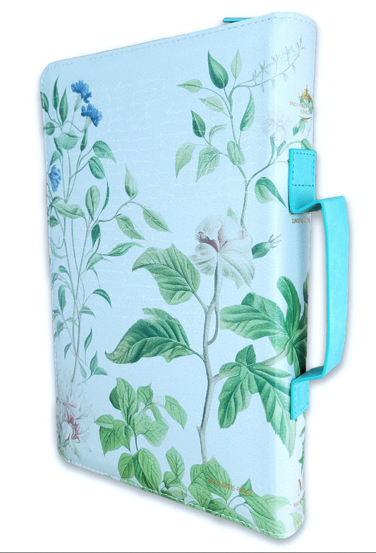 Biblia con Cierre Letra Grande 12 puntos para Mujer RV1960 imit piel turquesa floral con índice, canto floral, y asa de mano/ Mundo Biblia
