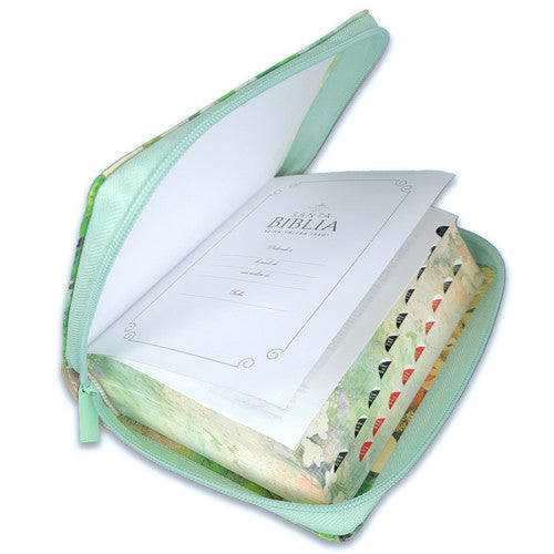 Biblia Con Cierre Compacta 10 Puntos RV1960, Imita Piel Primavera Floral Verde Con Índice Y Canto Floral