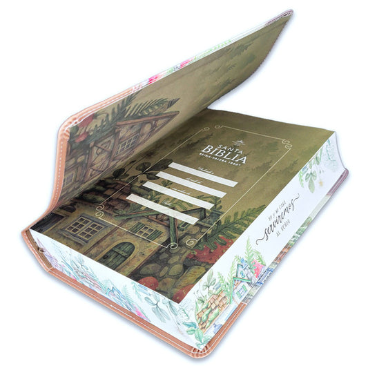 Biblia de letra super gigante 19 pts Imitación floral marrón