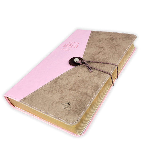 Biblia Con Elástico- Letra Grande 11 Puntos RV1960- Imit Piel Duotono Rosa Y Café- Vintage/ Mundo Biblia