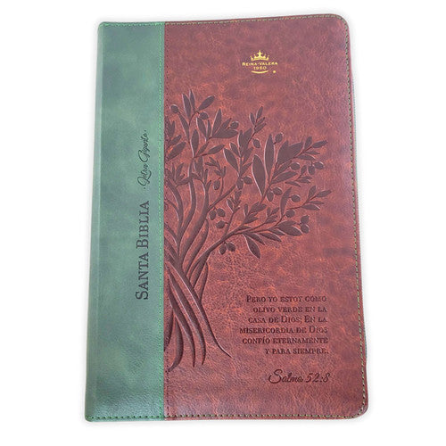 Biblia con Cierre Letra Gigante Manual 14 Puntos RV1960, Imit Piel Duotono Rojo Oscuro Y Olivo - Salmos 52:8/ Mundo Biblia