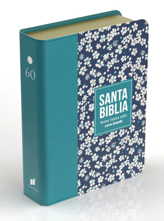 Biblia Compacta Flores Verde Azulado RVR60 – Imitación Piel