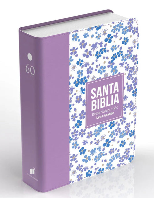 Biblia Compacta Flores Lila Claro RVR60 – Imitación Piel