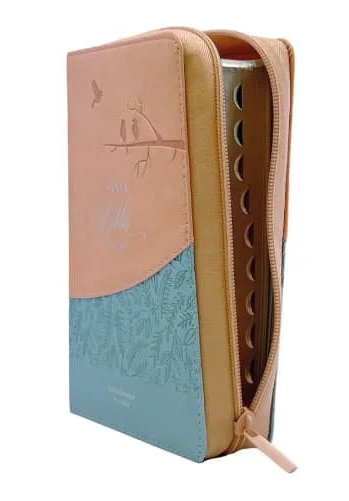 Biblia con Cierre Compacta Letra 11 puntos RV1960, imit piel salmón y turquesa con índice - Mirad las aves del cielo/ Mundo Biblia