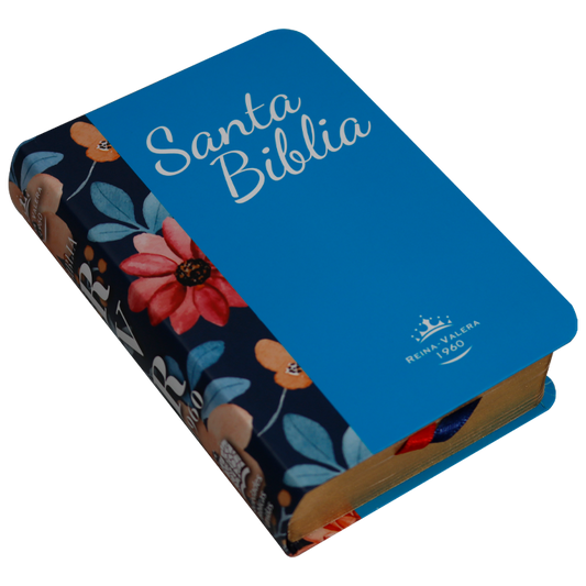 Biblia mini bolsillo semiflexible RVR60 – Flores azul claro