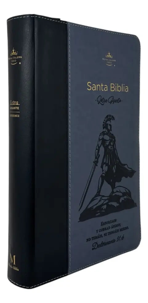 Biblia con Cierre Letra Gigante Manual 14 Puntos RV1960, Imit Piel Duotono Gris Y Negro - Deuteronomio 31:6