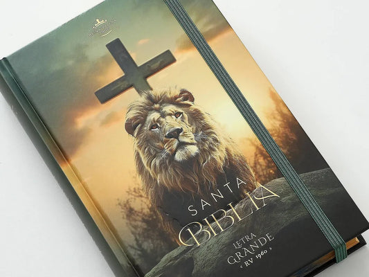 Biblia RVR60, León Y Cruz: Tapa Dura- con elástico, letra 12.5 puntos