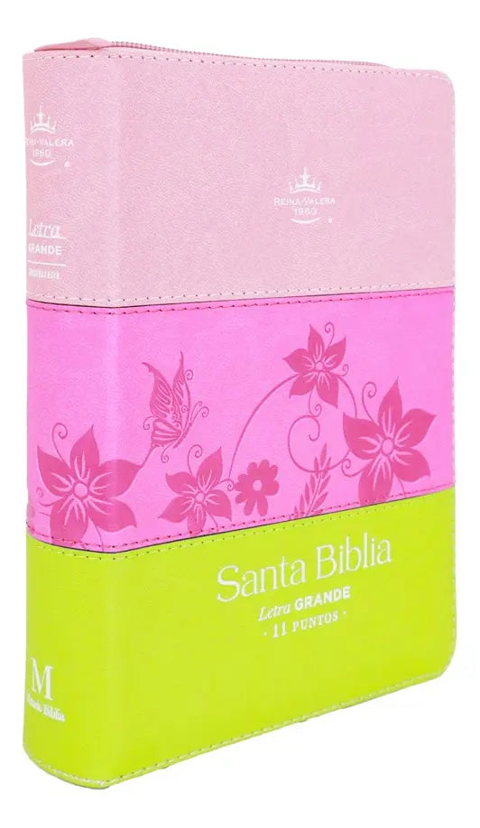 Biblia Con Cierre Compacta 11 Puntos RV1960- Imit Tricolor rosa-fucsia-lima Con Índice/ Mundo Biblia