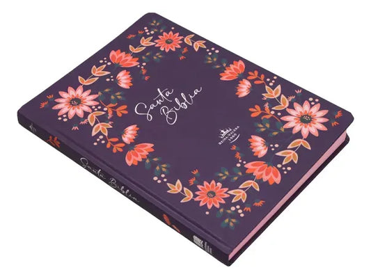 Biblia mediana RVR60 / Margen morado con flores / Tapa dura