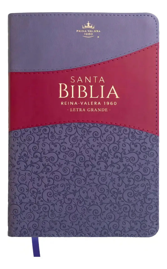 Biblia Manual Letra Grande 12 puntos RV1960, imit piel duotono lila floral y morado/ Mundo Biblia