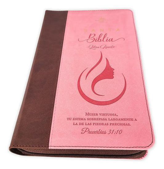 Biblia con Cierre Letra Gigante Manual 14 Puntos RV1960, Imit Piel- Mujer Virtuosa - Proverbios 31:10/ Mundo Biblia