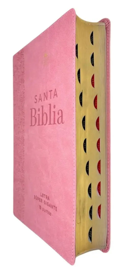 Biblia Éfeso Letra Súper Gigante 19 puntos  RV1960, imit piel rosa floral con índice/ Mundo Biblia